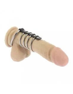 Rimba Bondage Play Balzak- En 4 Penisringen Van Metaal Met Leren Bandje - Diameter 55 En 40 Mm