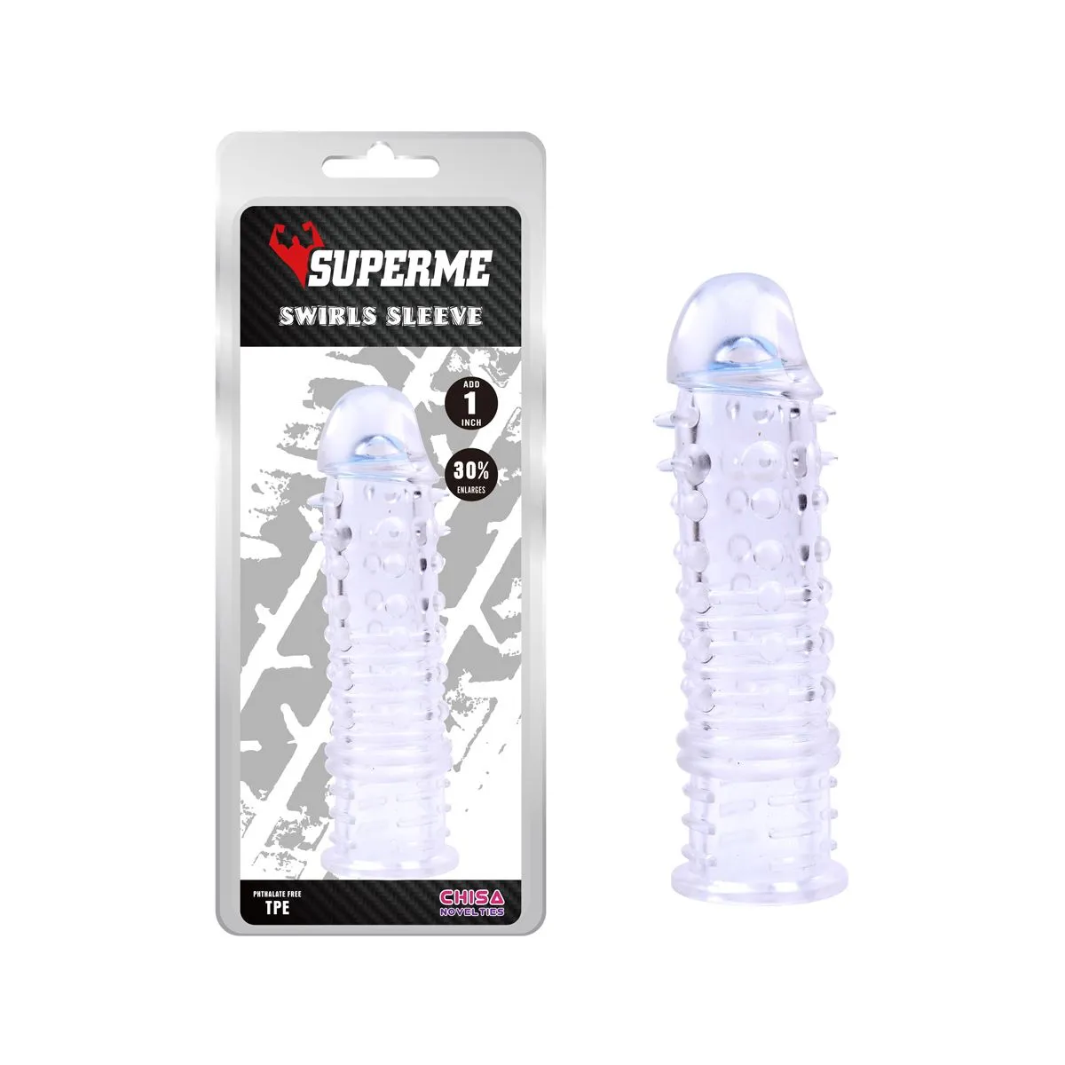 Chisa Novelties - Swirls - Geribbelde Penis Sleeve - Transparant 4 Chisa Novelties - Swirls - Geribbelde Penis Sleeve - Transparant - Afbeelding 2