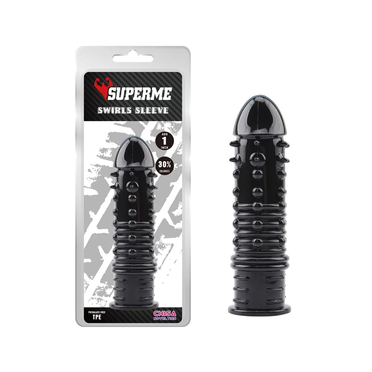 Chisa Novelties - Swirls - Geribbelde Penis Sleeve - Zwart 4 Chisa Novelties - Swirls - Geribbelde Penis Sleeve - Zwart - Afbeelding 2