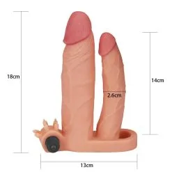 Lovetoy - Pleasure X-tender Vibrerende Dubbele Penis Sleeve 18 En 14 Cm - Lichte Huidskleur 14 Lovetoy - Pleasure X-tender Vibrerende Dubbele Penis Sleeve 18 En 14 Cm - Lichte Huidskleur -Cock & Ball Toys Lovetoy Pleasure X tender Vibrerende dubbele penis sleeve 18 en 14 cm lichte huidskleur 6