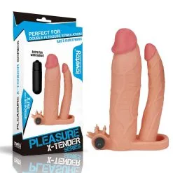 Lovetoy - Pleasure X-tender Vibrerende Dubbele Penis Sleeve 21 En 17 Cm - Lichte Huidskleur -Cock & Ball Toys Lovetoy Pleasure X tender Vibrerende dubbele penis sleeve 21 en 17 cm lichte huidskleur 7