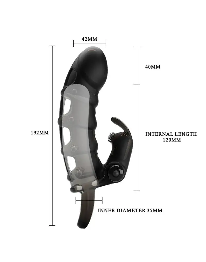 Pretty Love - Penis Sleeve Met Rabbit Clitoris Stimulator Cuper - Zwart 7 Pretty Love - Penis Sleeve Met Rabbit Clitoris Stimulator Cuper - Zwart - Afbeelding 5