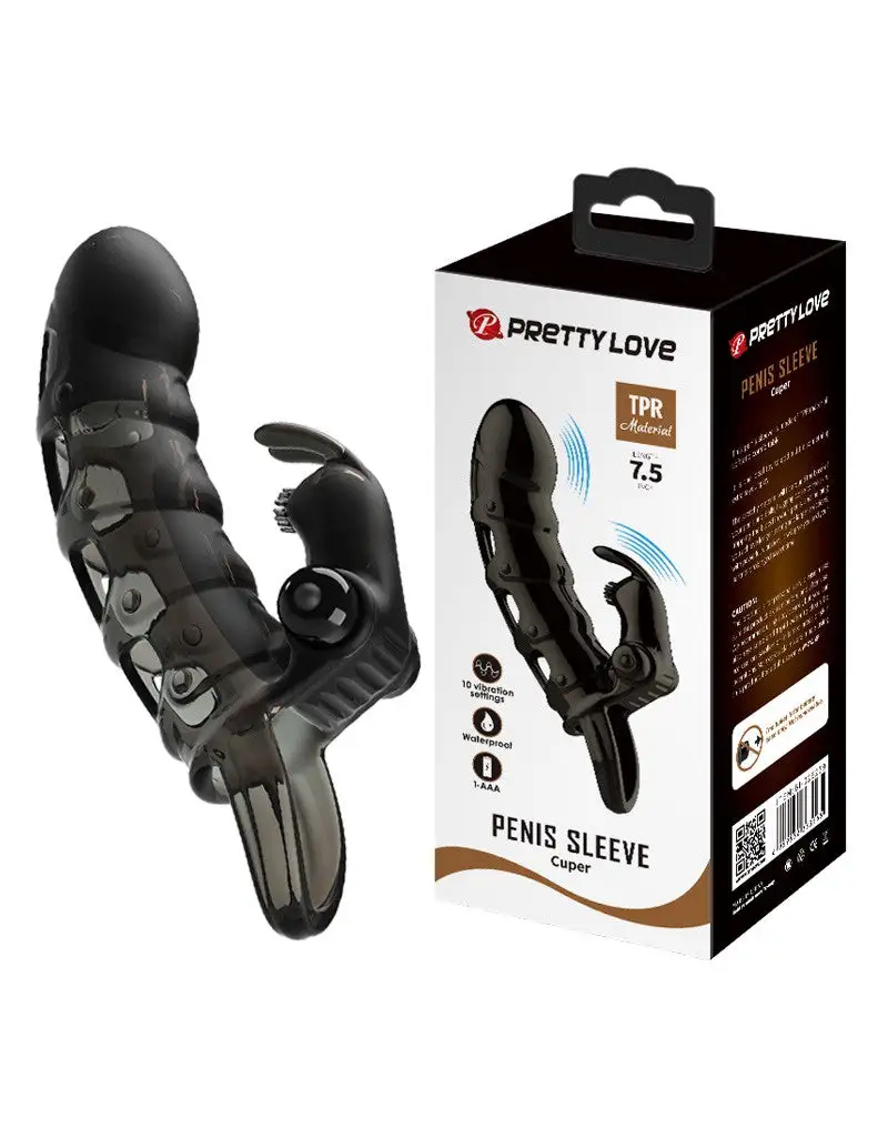 Pretty Love - Penis Sleeve Met Rabbit Clitoris Stimulator Cuper - Zwart 10 Pretty Love - Penis Sleeve Met Rabbit Clitoris Stimulator Cuper - Zwart - Afbeelding 8
