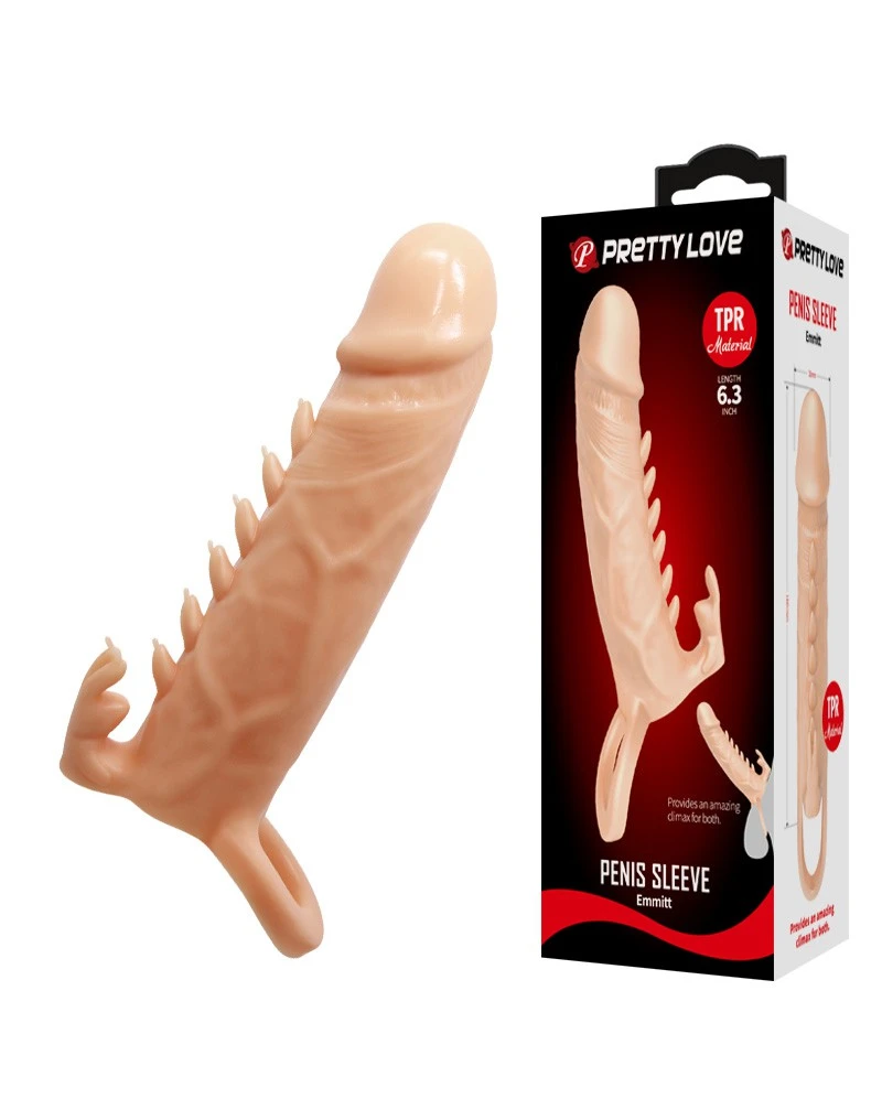 Pretty Love - Penis Sleeve Met Geribbeld Ontwerp Emmitt - Lichte Huidskleur 11 Pretty Love - Penis Sleeve Met Geribbeld Ontwerp Emmitt - Lichte Huidskleur - Afbeelding 9